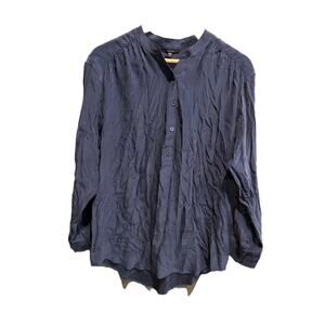 J Brand Navy Blue Silk Long Sleeve Button Up Women's Top Size M